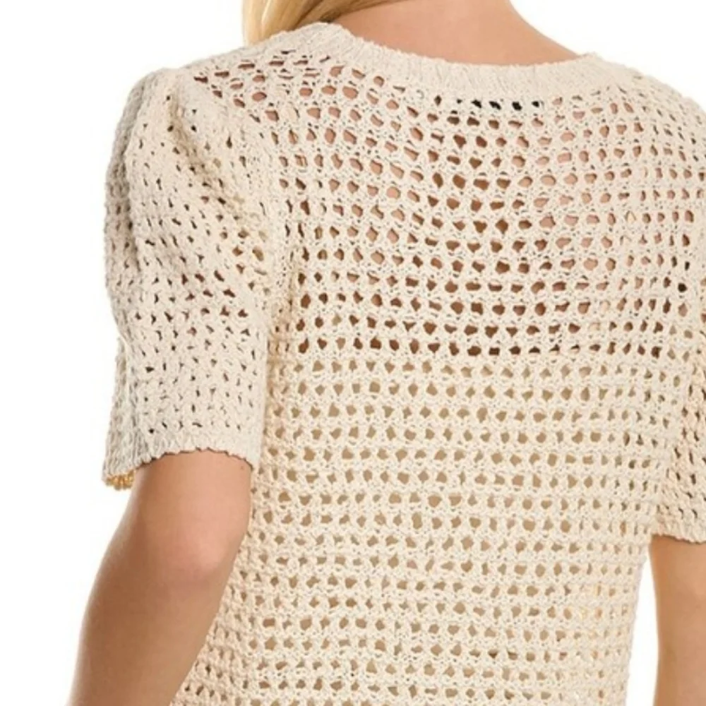 Joie Cream Open Weave Mesh Puffy Sleeves Fairycore Coquette sz Small